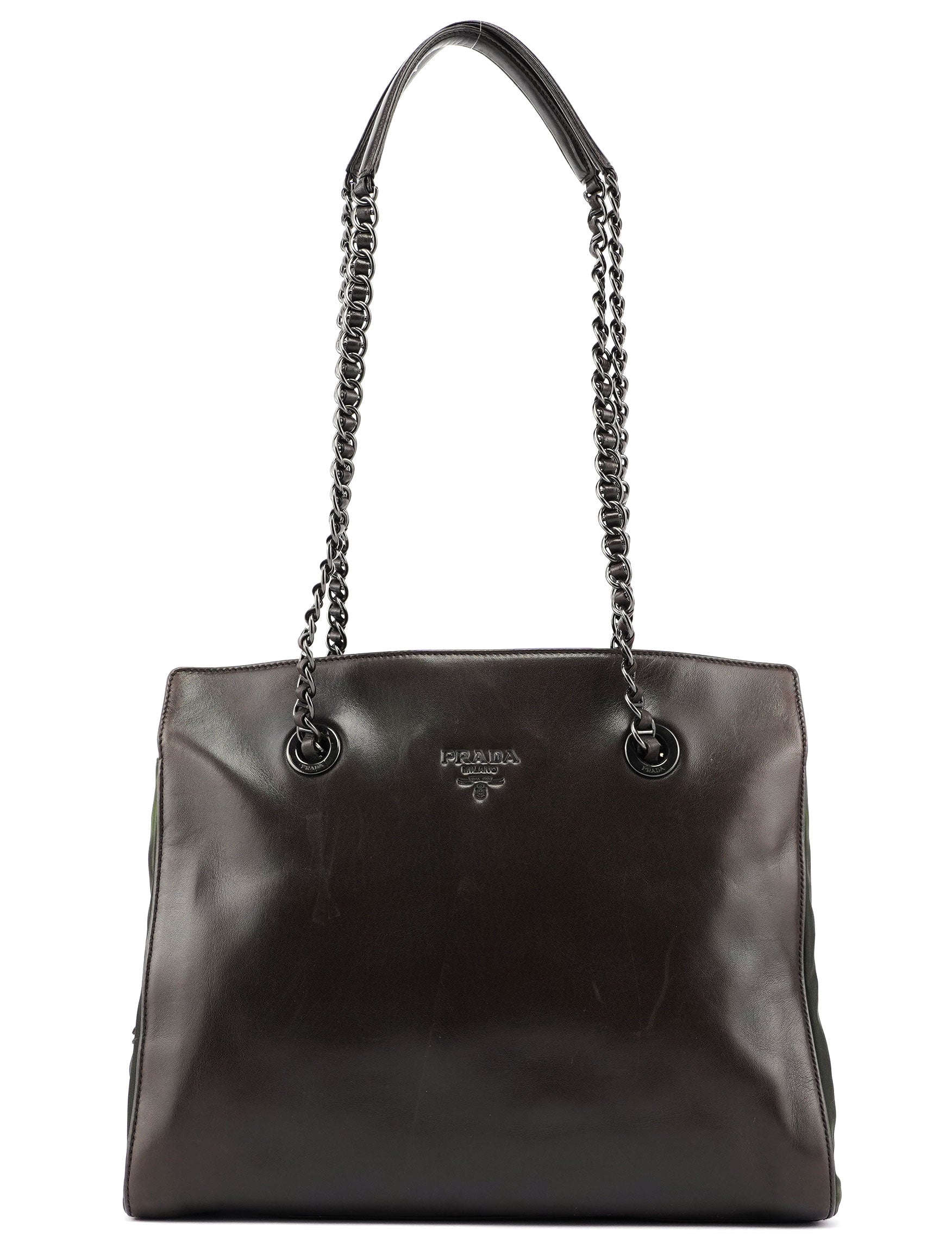 1995 Brown Nappa Tessuto Chain Tote