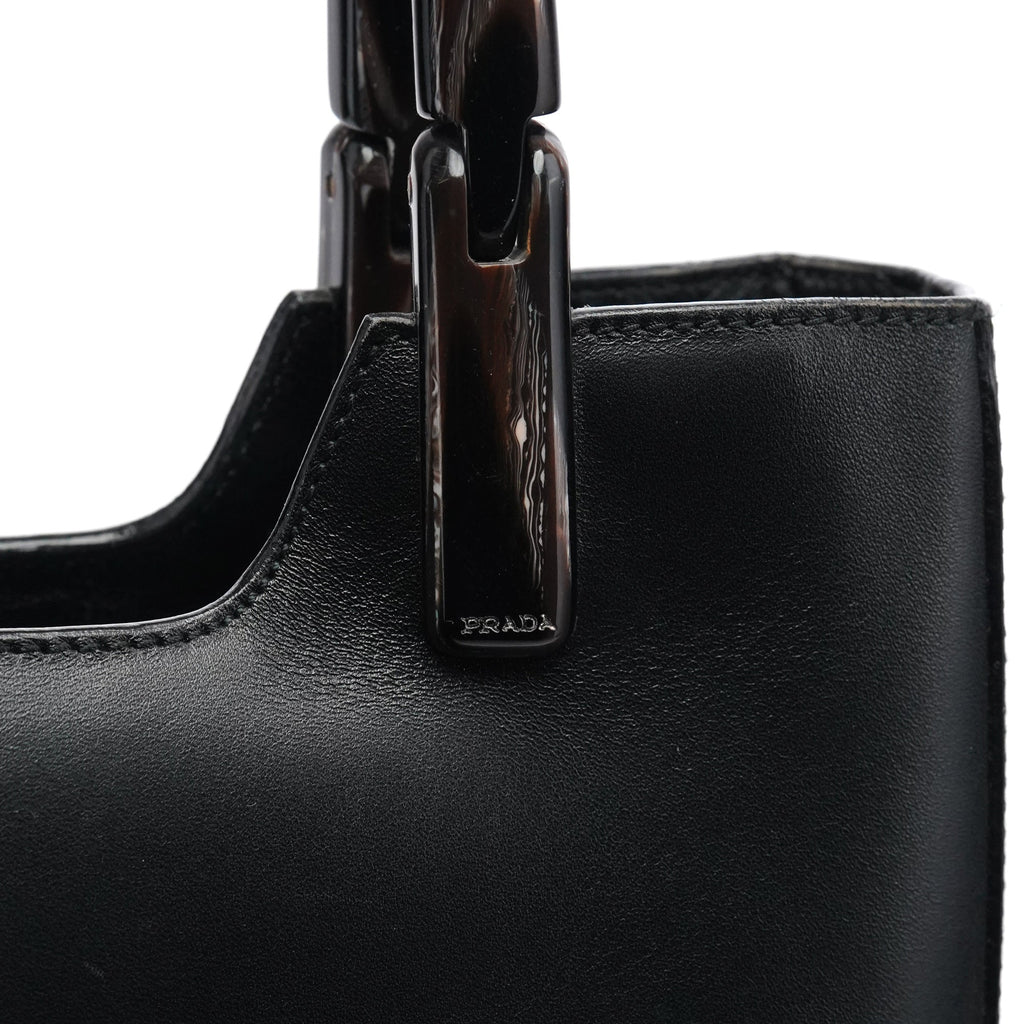1998 Black Leather Resin Handle Tote Bag