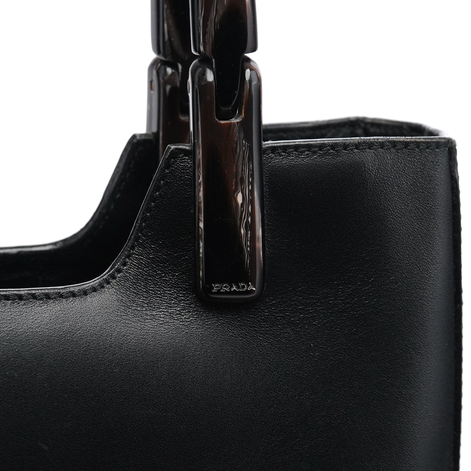1998 Black Leather Resin Handle Tote Bag