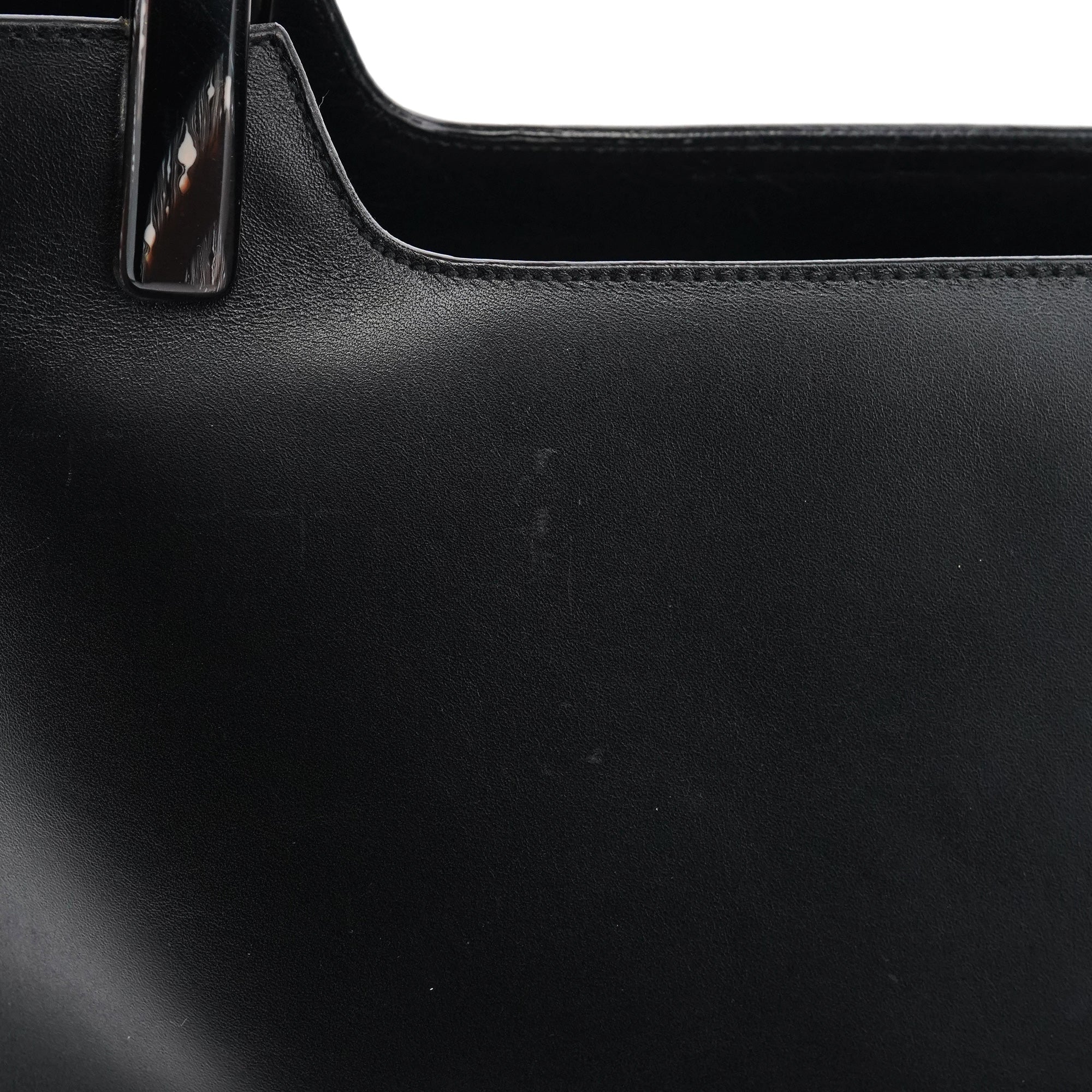 1998 Black Leather Resin Handle Tote Bag