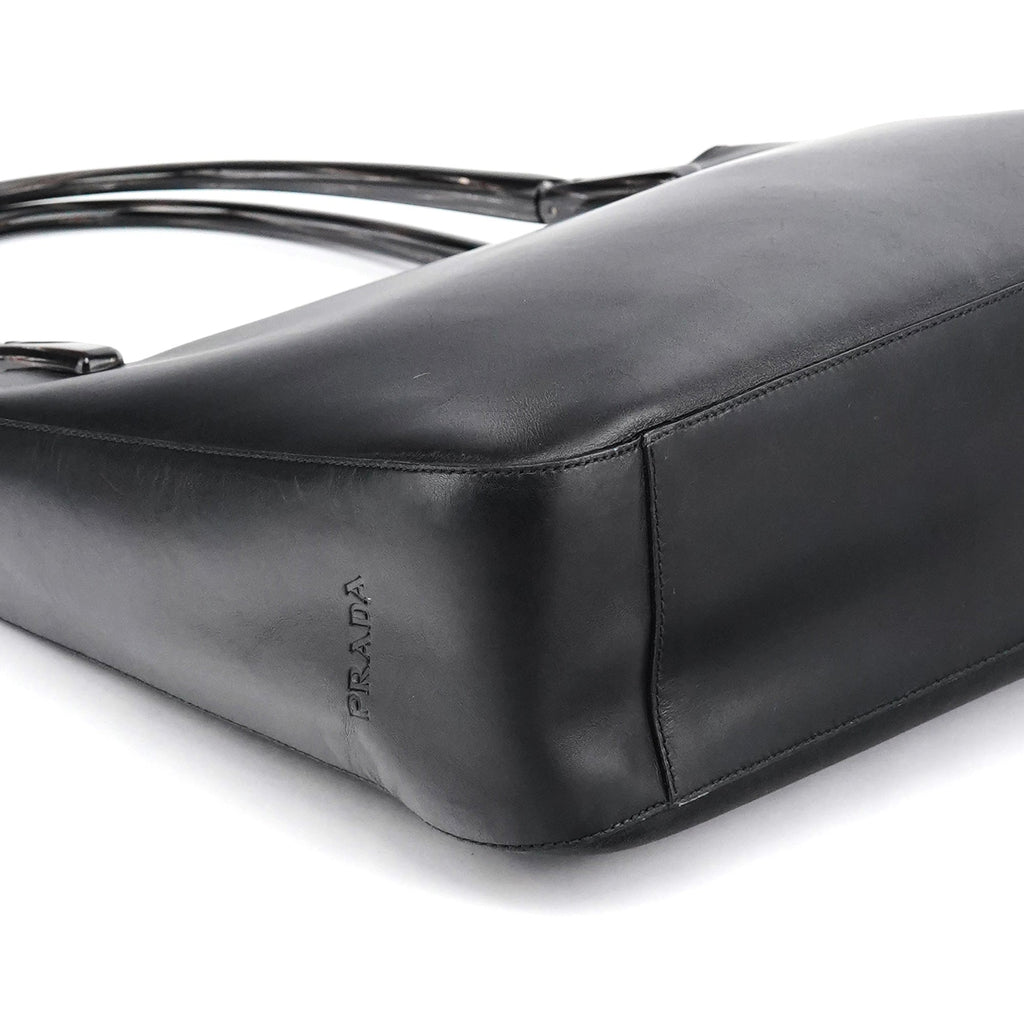 1998 Black Leather Resin Handle Tote Bag