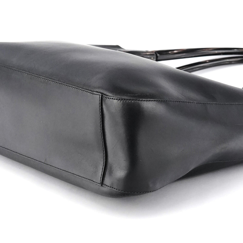 1998 Black Leather Resin Handle Tote Bag