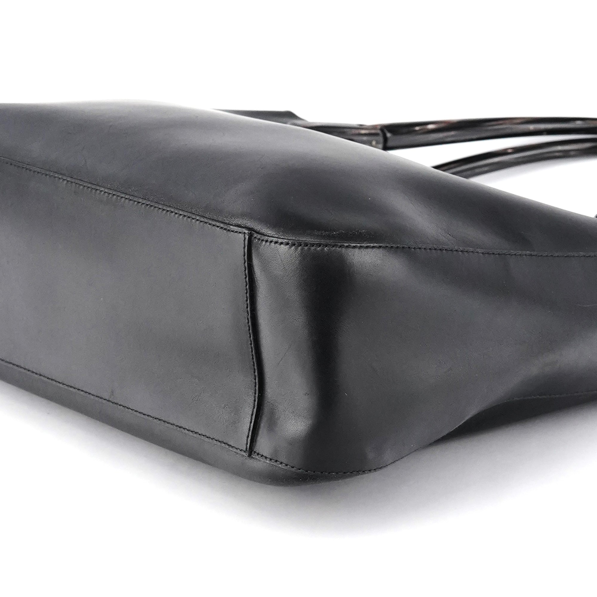 1998 Black Leather Resin Handle Tote Bag