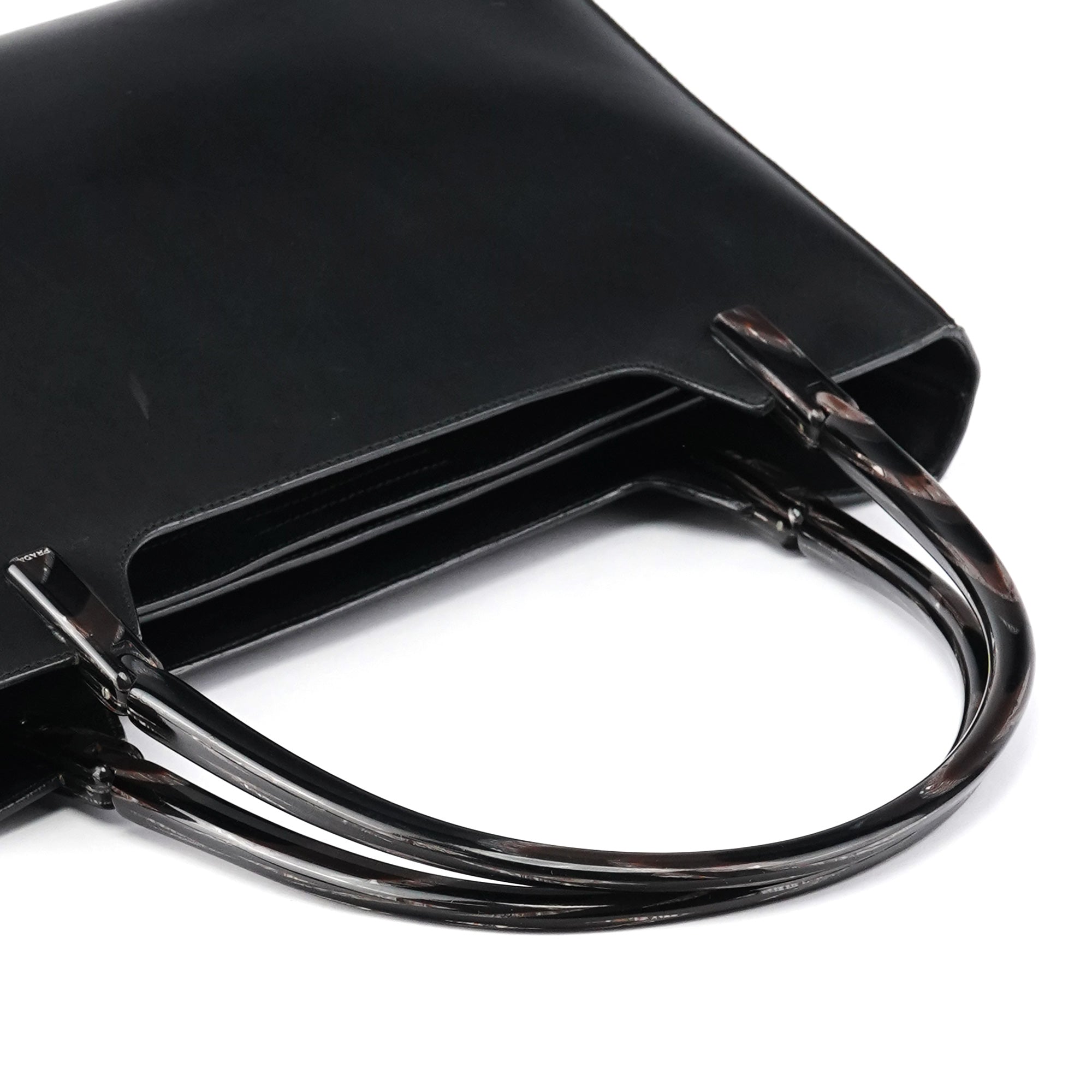 1998 Black Leather Resin Handle Tote Bag