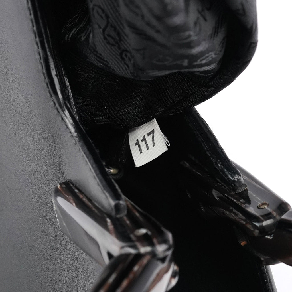 1998 Black Leather Resin Handle Tote Bag