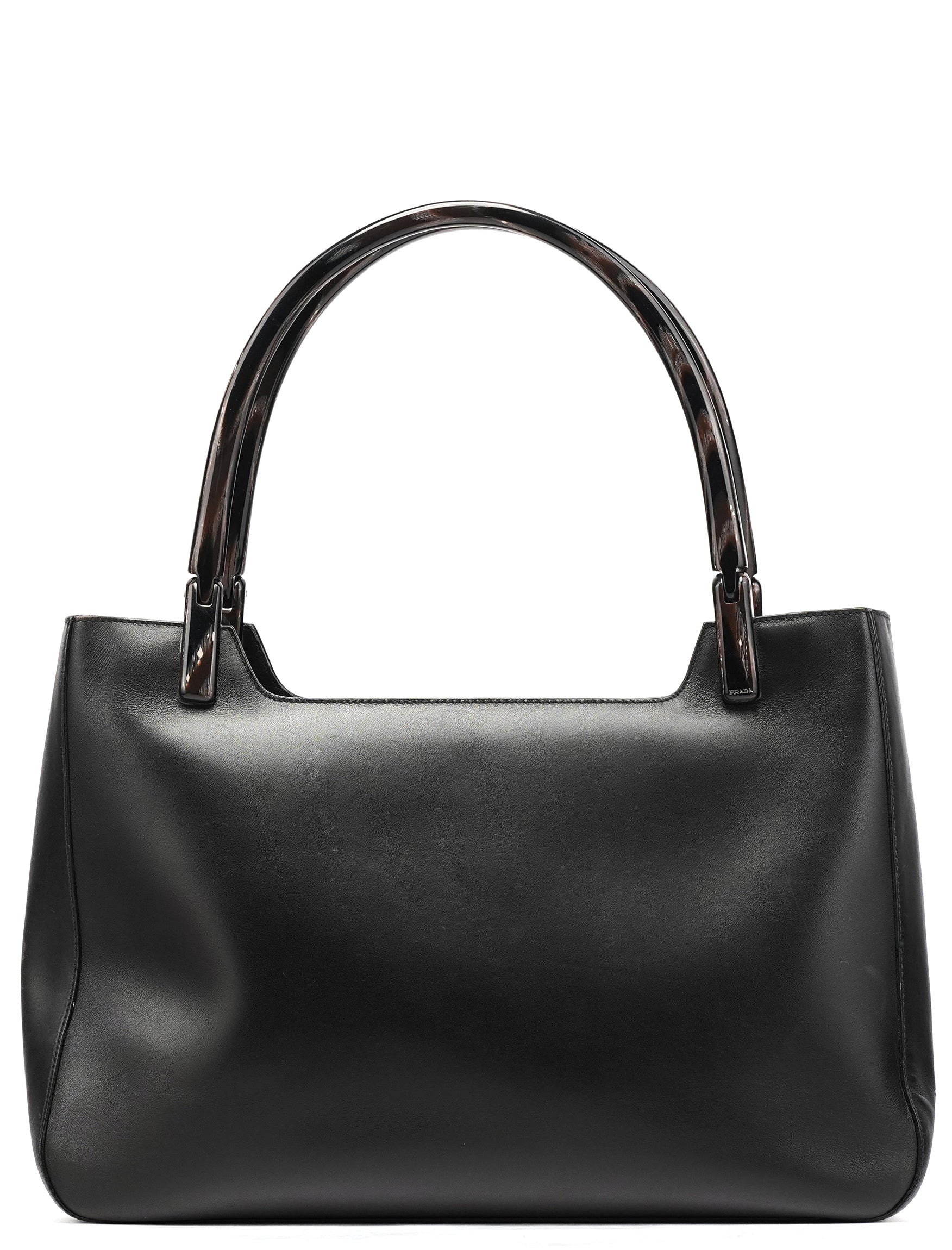 1998 Black Leather Resin Handle Tote Bag