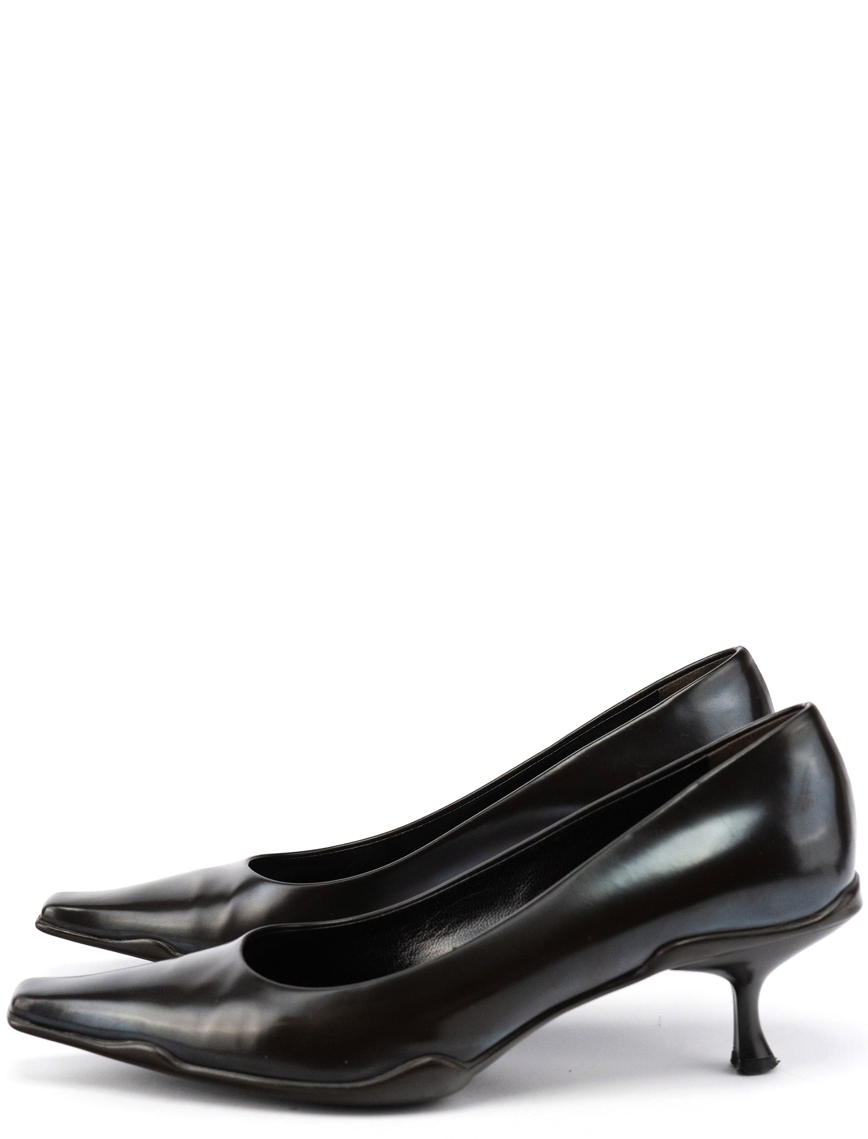 1998 Black Leather Sculpted Sole Kitten Heels