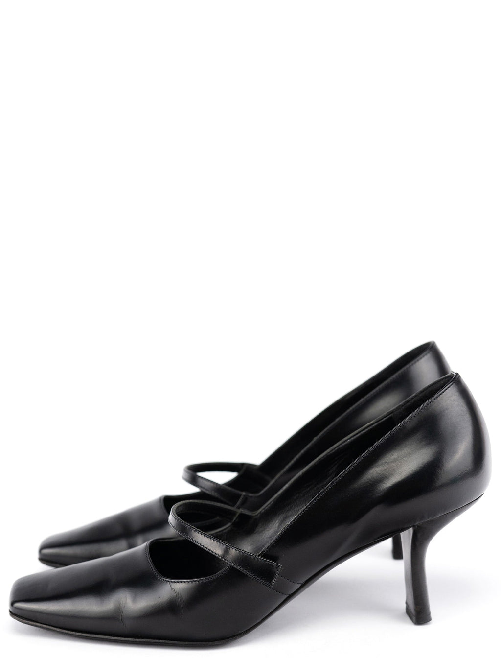 1998 Black Leather Square Toe Mary Jane Pumps
