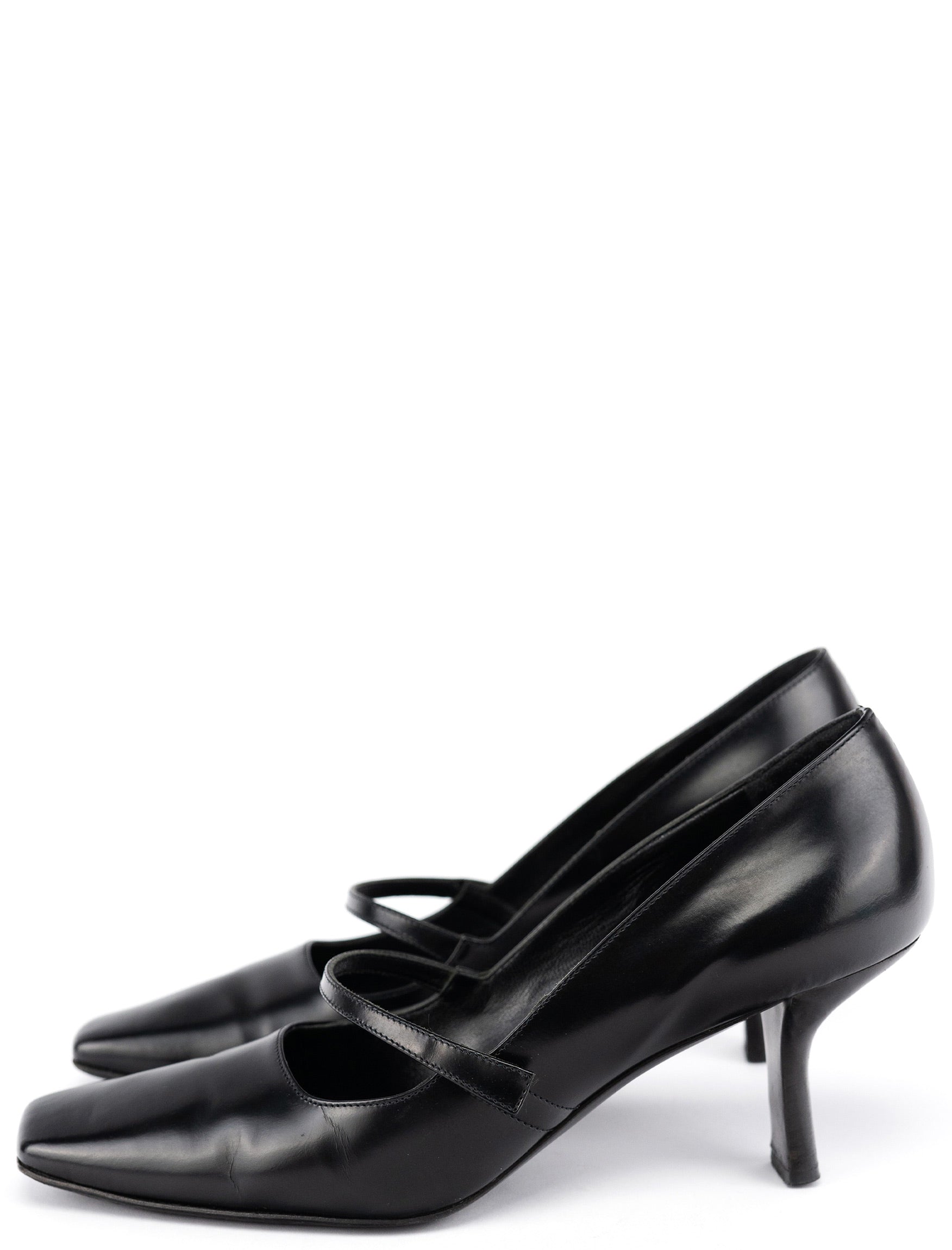 1998 Black Leather Square Toe Mary Jane Pumps