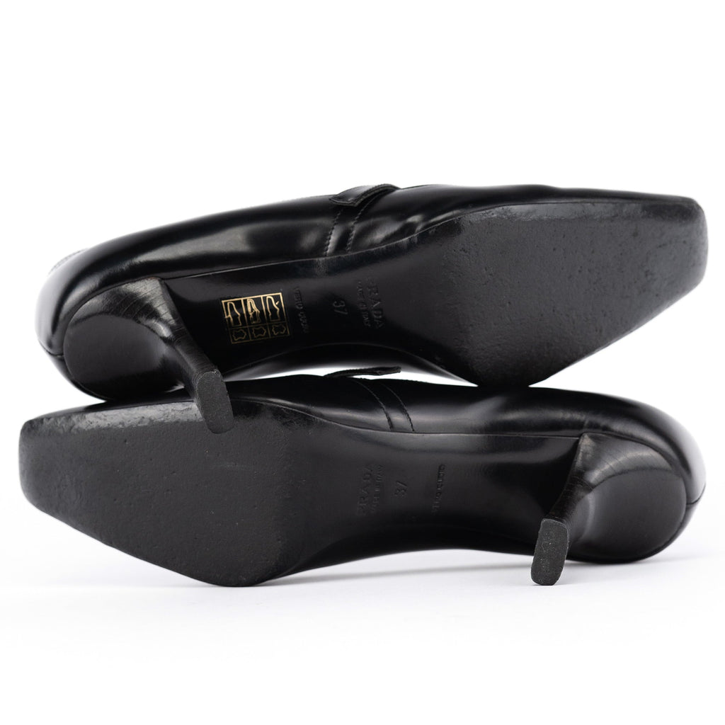 1998 Black Leather Square Toe Mary Jane Pumps