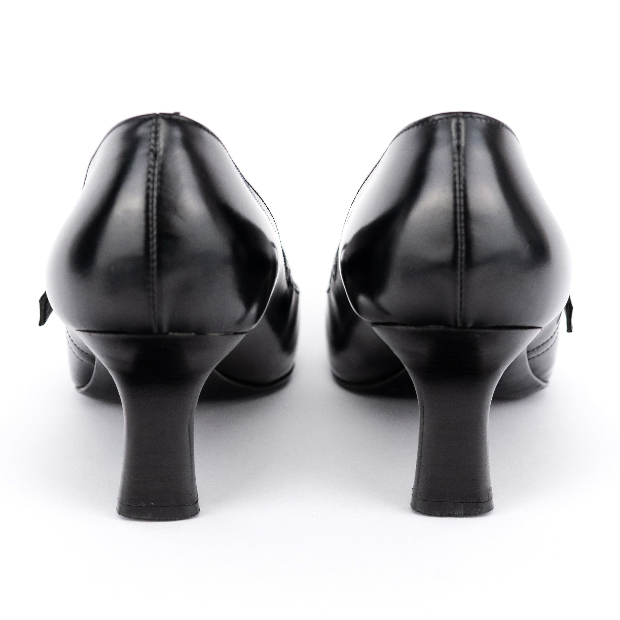 1998 Black Leather Square Toe Mary Jane Pumps