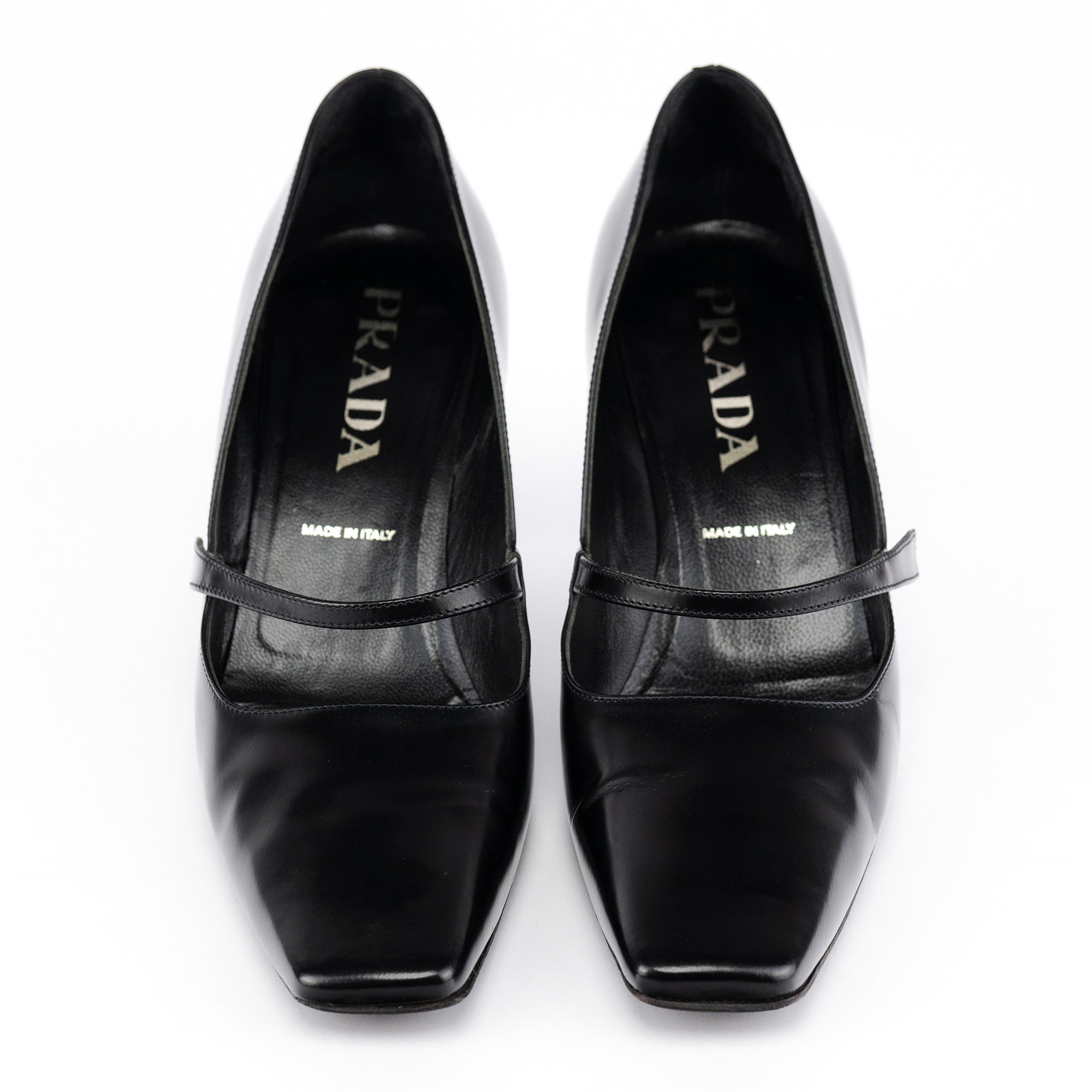 1998 Black Leather Square Toe Mary Jane Pumps