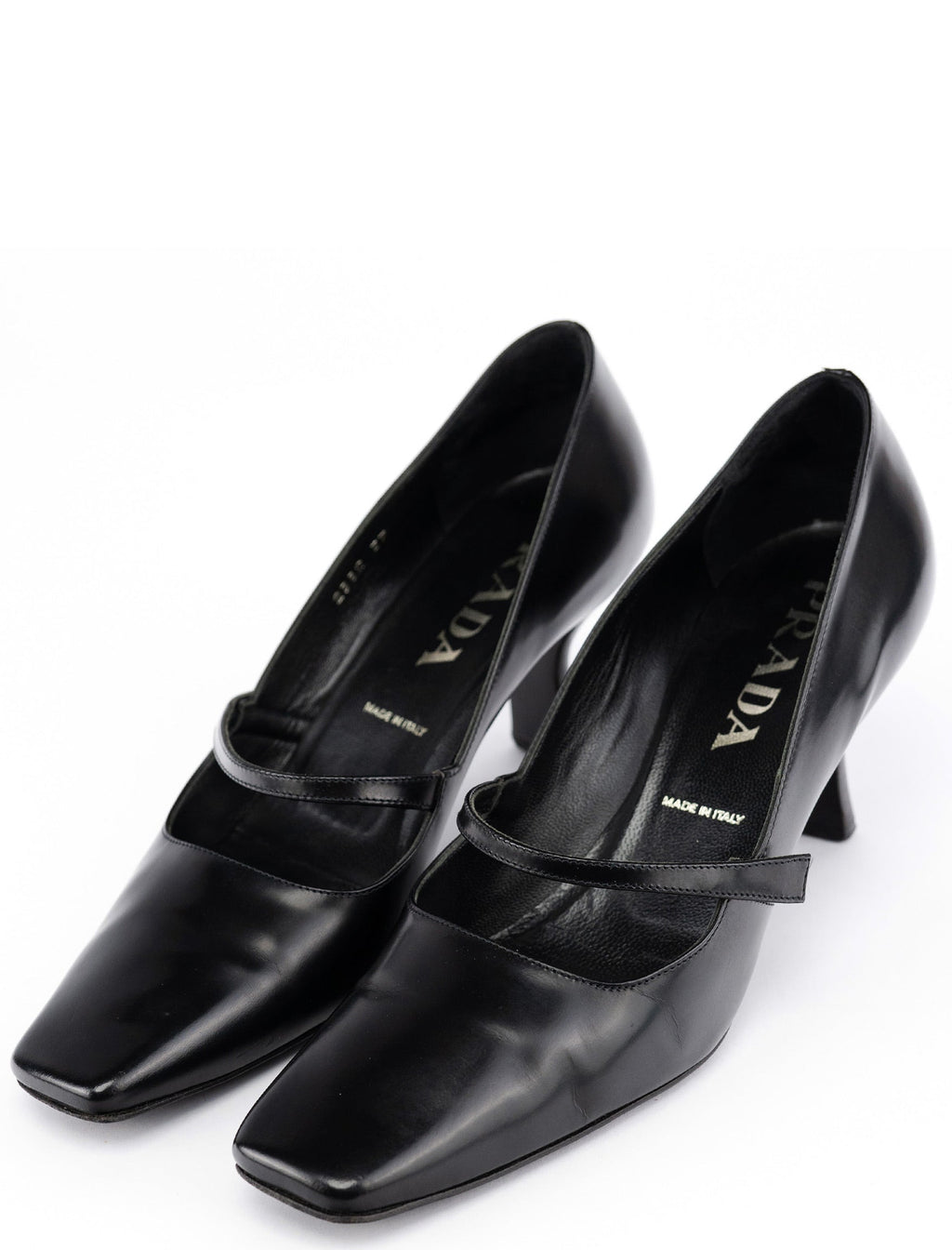 1998 Black Leather Square Toe Mary Jane Pumps