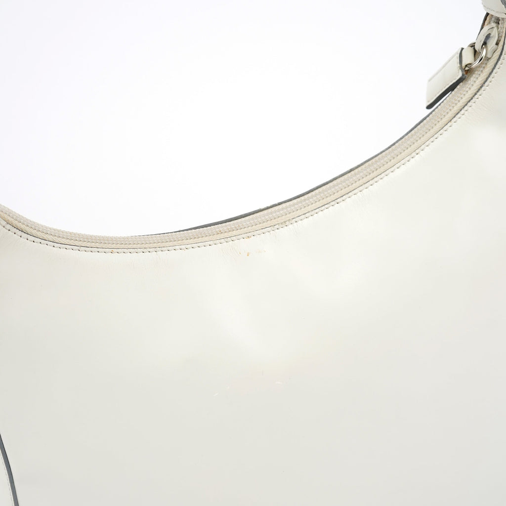 1998 White Vitello Metal Campaign Shoulder Bag