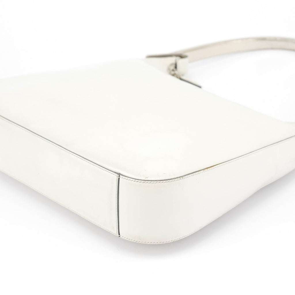 1998 White Vitello Metal Campaign Shoulder Bag