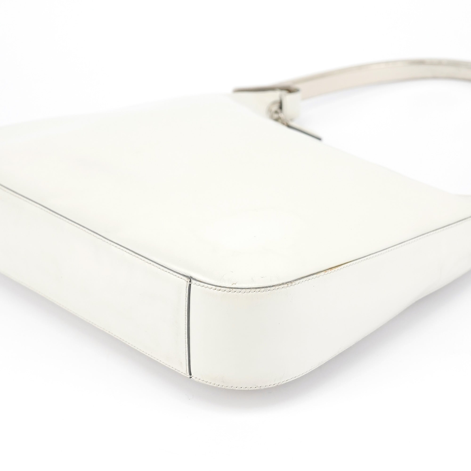 1998 White Vitello Metal Campaign Shoulder Bag