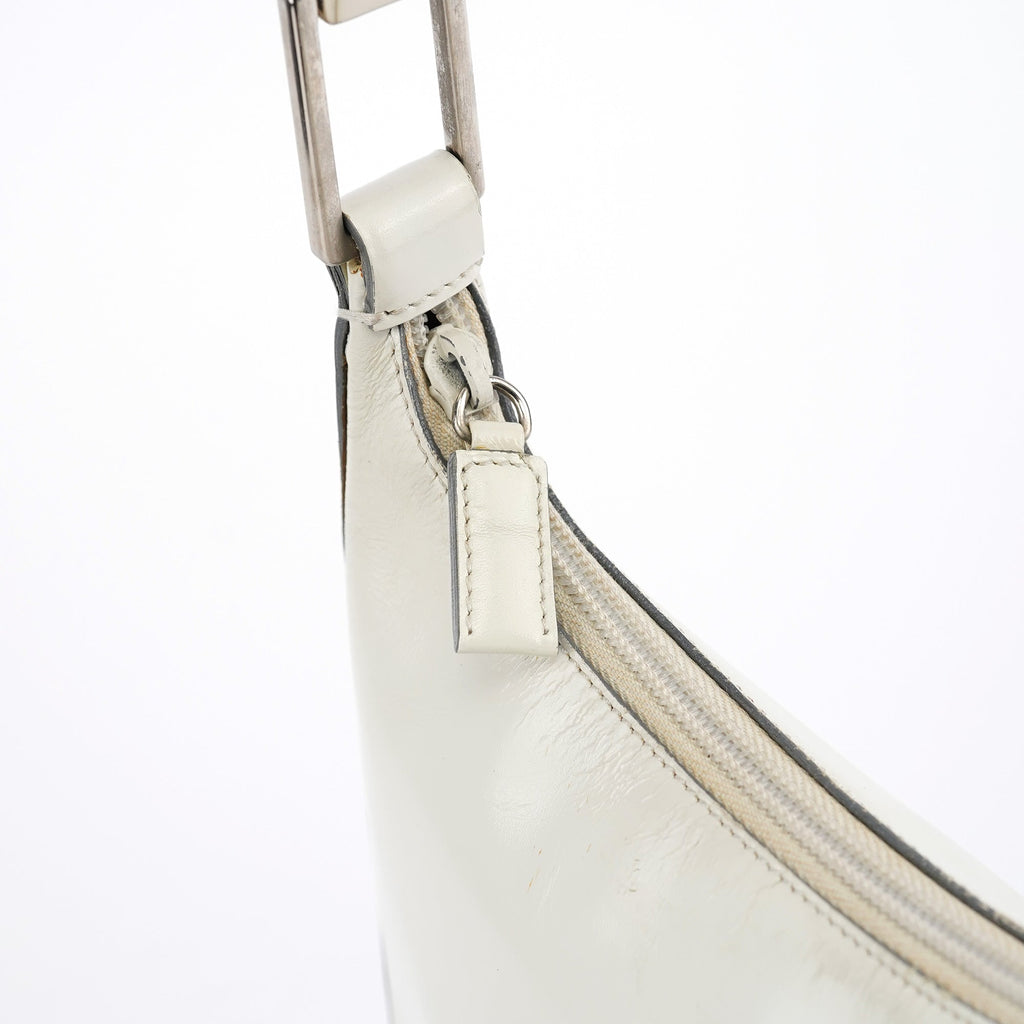 1998 White Vitello Metal Campaign Shoulder Bag