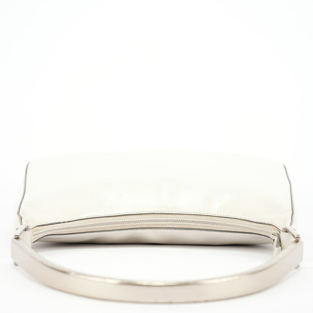 1998 White Vitello Metal Campaign Shoulder Bag
