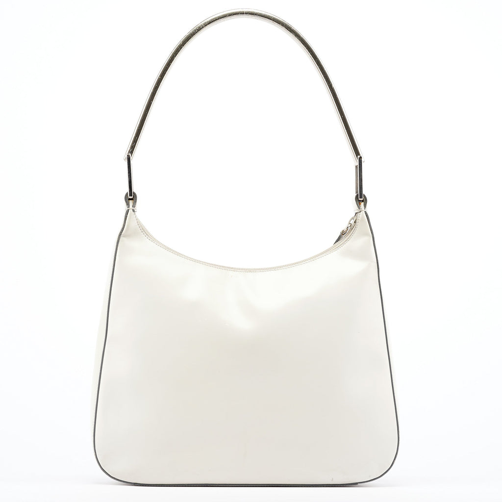 1998 White Vitello Metal Campaign Shoulder Bag