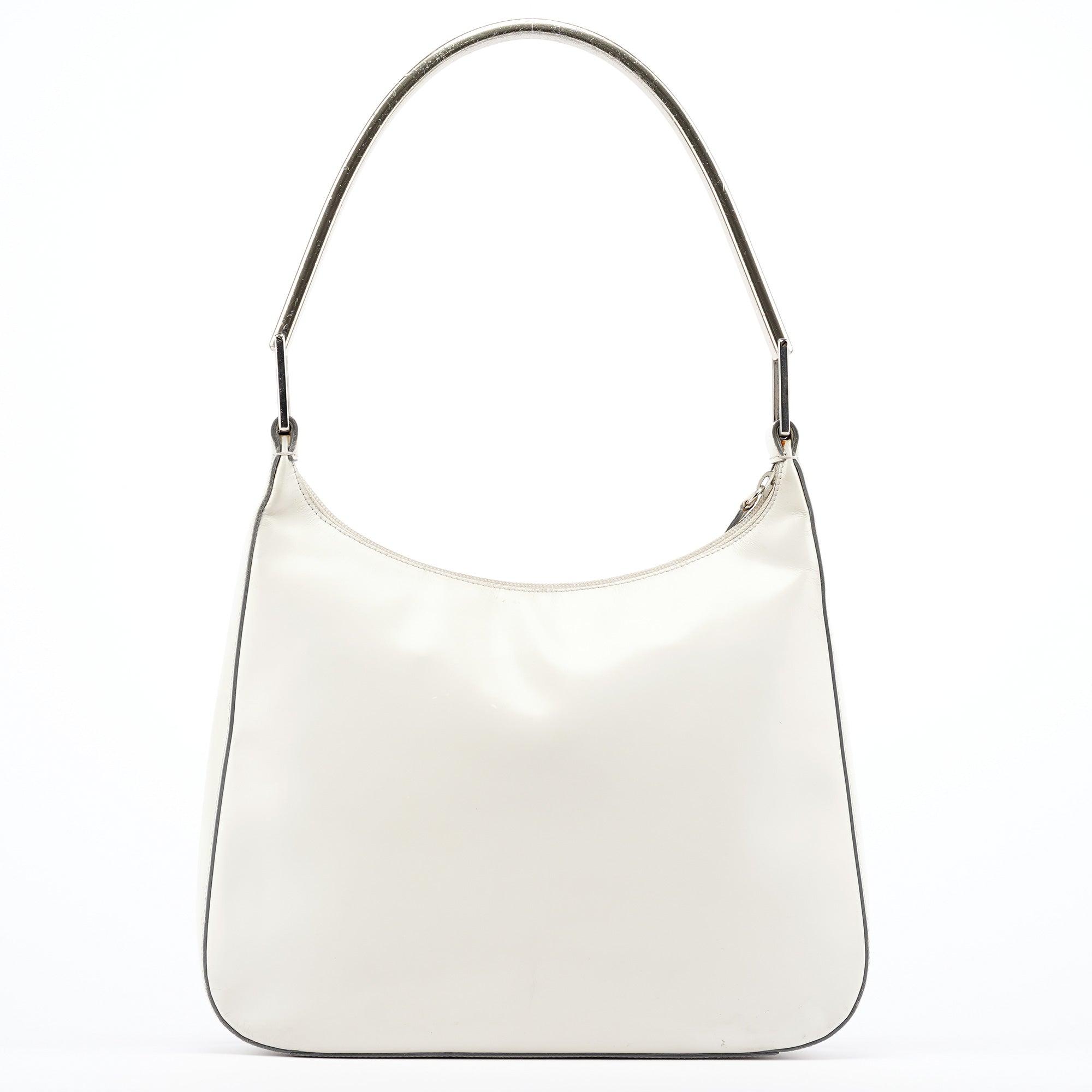 1998 White Vitello Metal Campaign Shoulder Bag