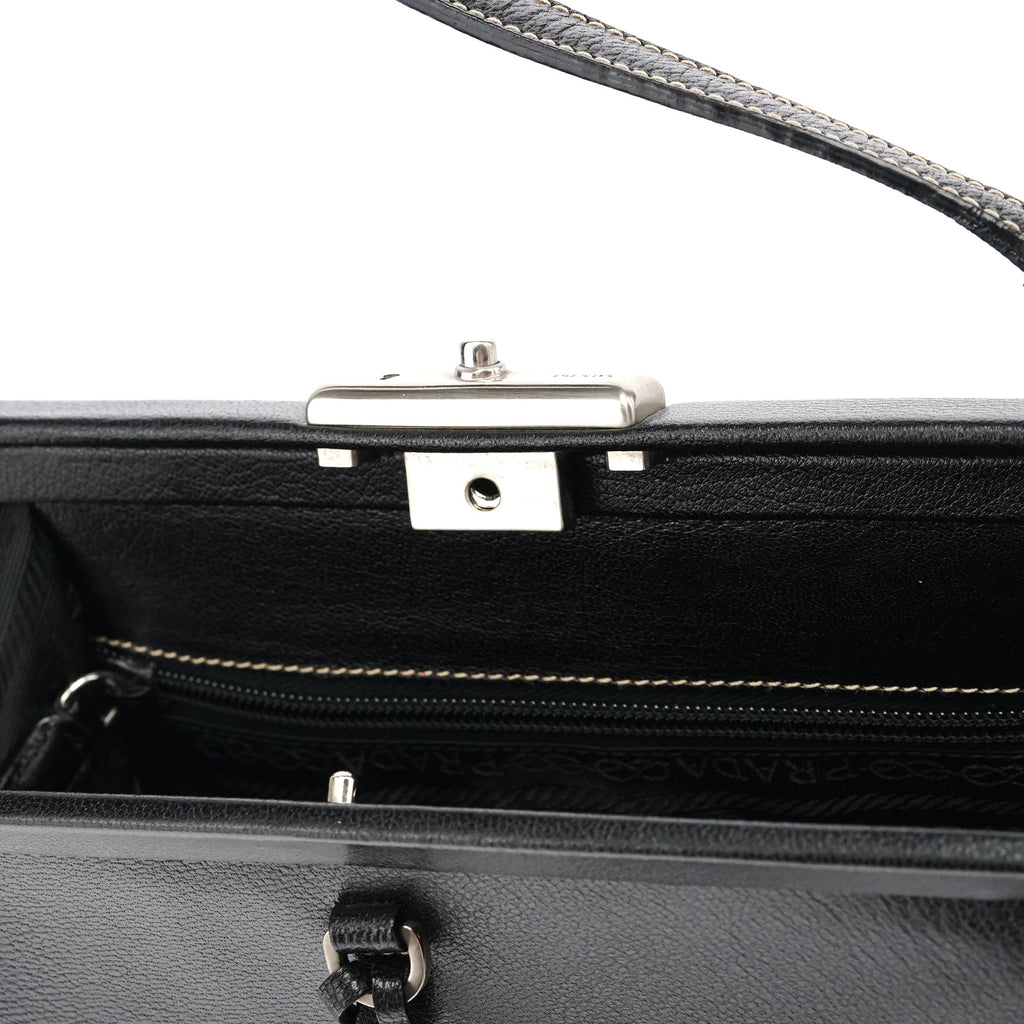2000 Black Leather Keylock Clutch Top Handle Bag
