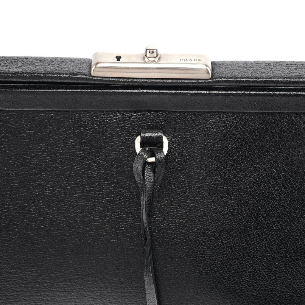 2000 Black Leather Keylock Clutch Top Handle Bag