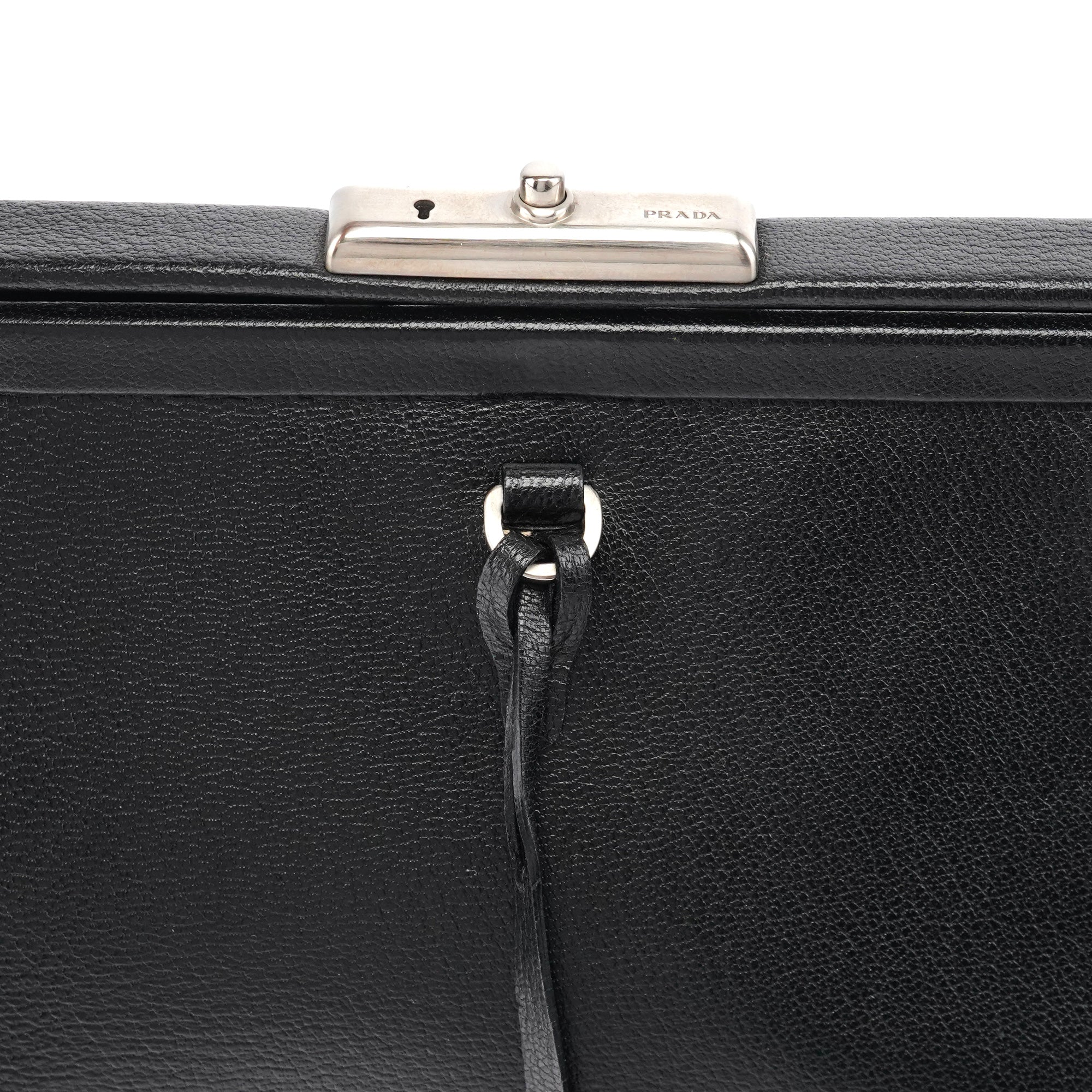 2000 Black Leather Keylock Clutch Top Handle Bag