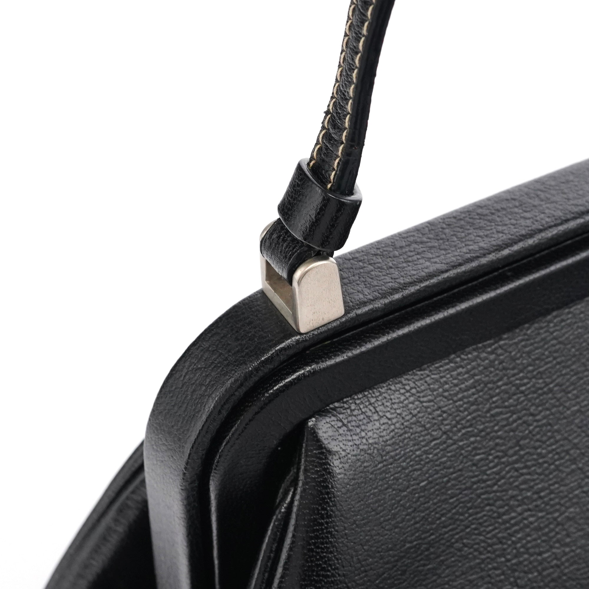2000 Black Leather Keylock Clutch Top Handle Bag