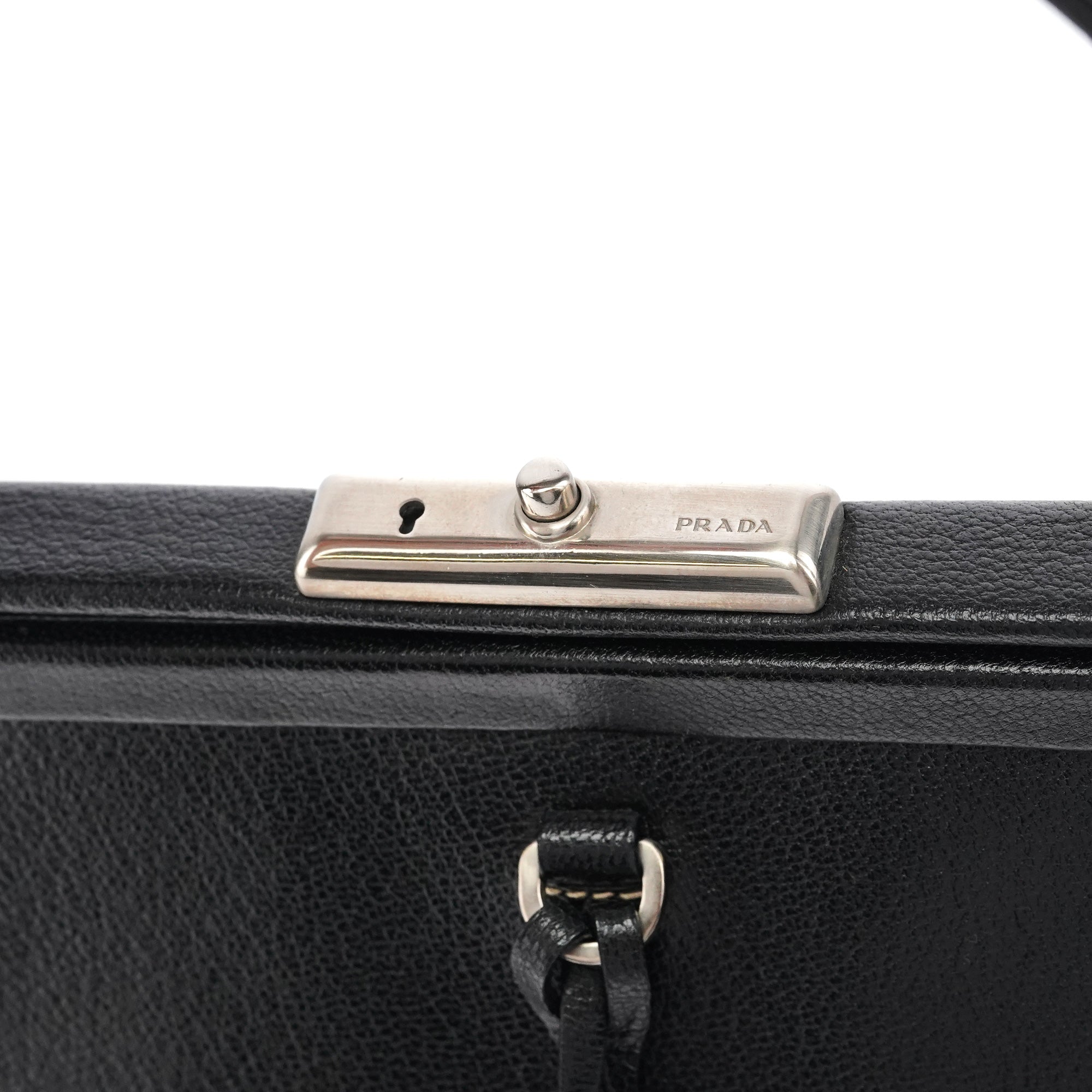 2000 Black Leather Keylock Clutch Top Handle Bag
