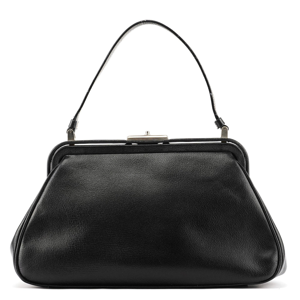 2000 Black Leather Keylock Clutch Top Handle Bag
