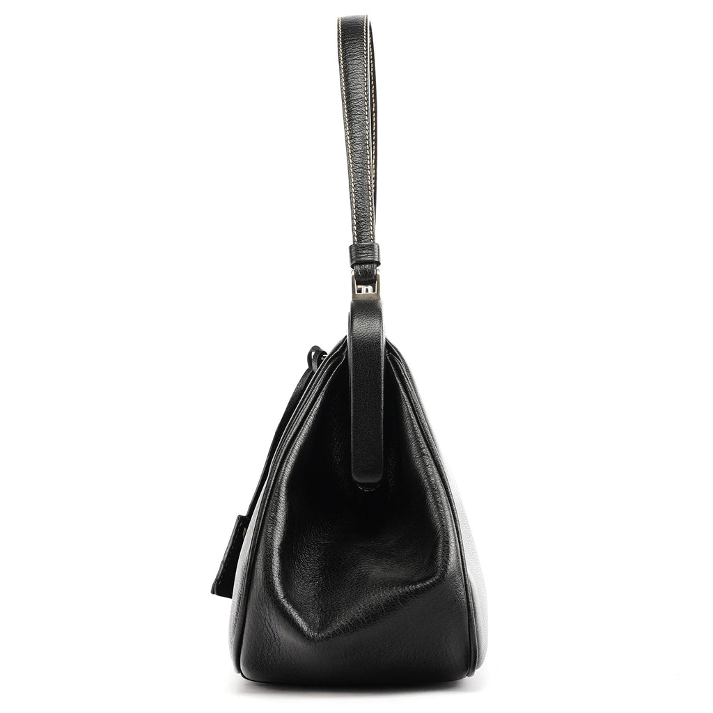 2000 Black Leather Keylock Clutch Top Handle Bag