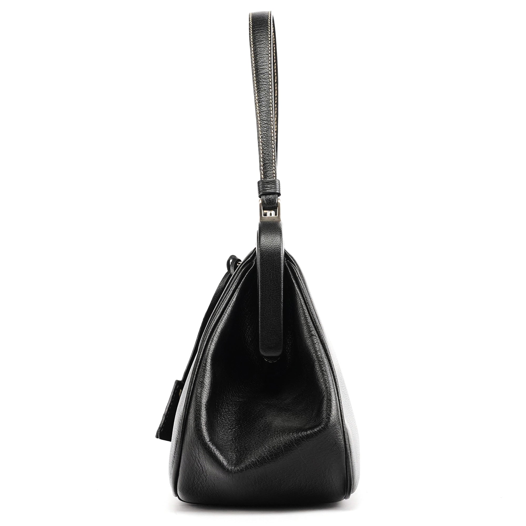2000 Black Leather Keylock Clutch Top Handle Bag