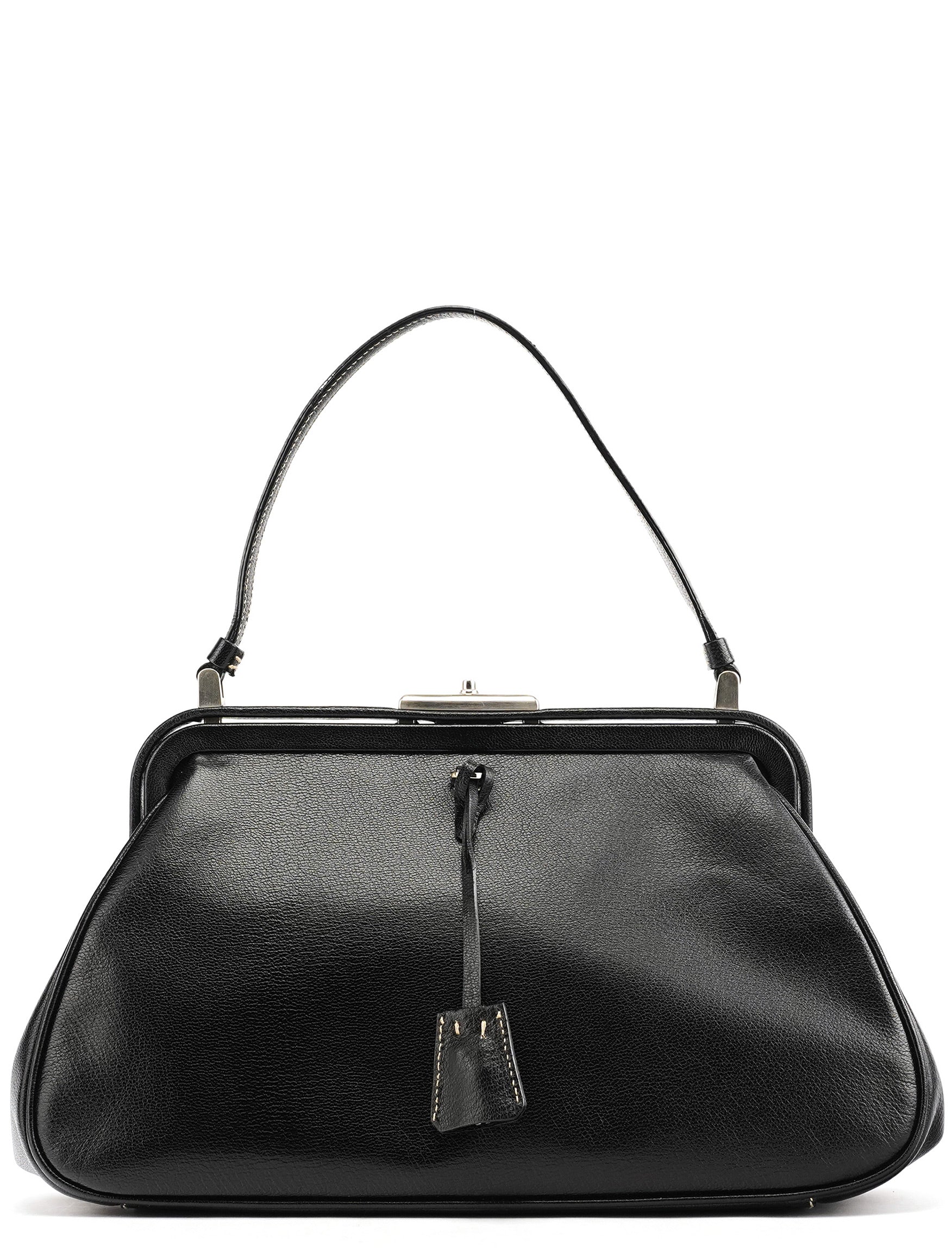 2000 Black Leather Keylock Clutch Top Handle Bag