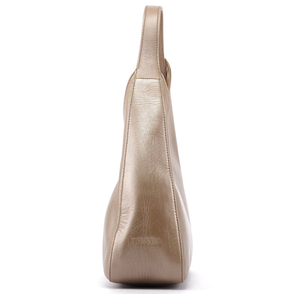 Prada Beige Leather Asymmetrical Hobo Bag