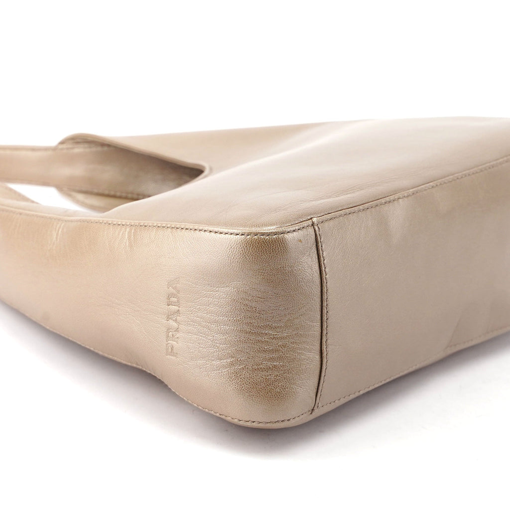 Prada Beige Leather Asymmetrical Hobo Bag