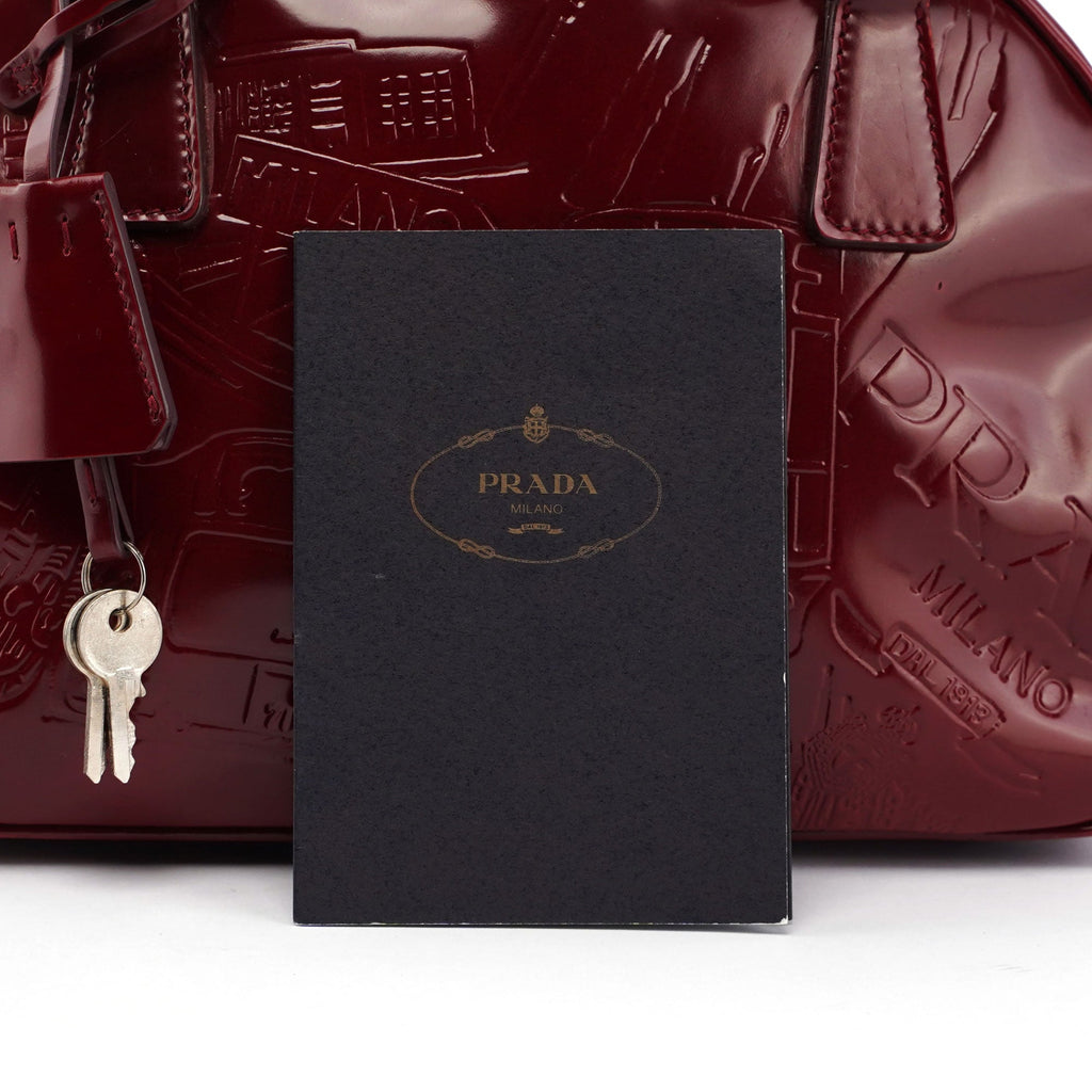 5347. Prada Red Patent Leather Stamped Tote