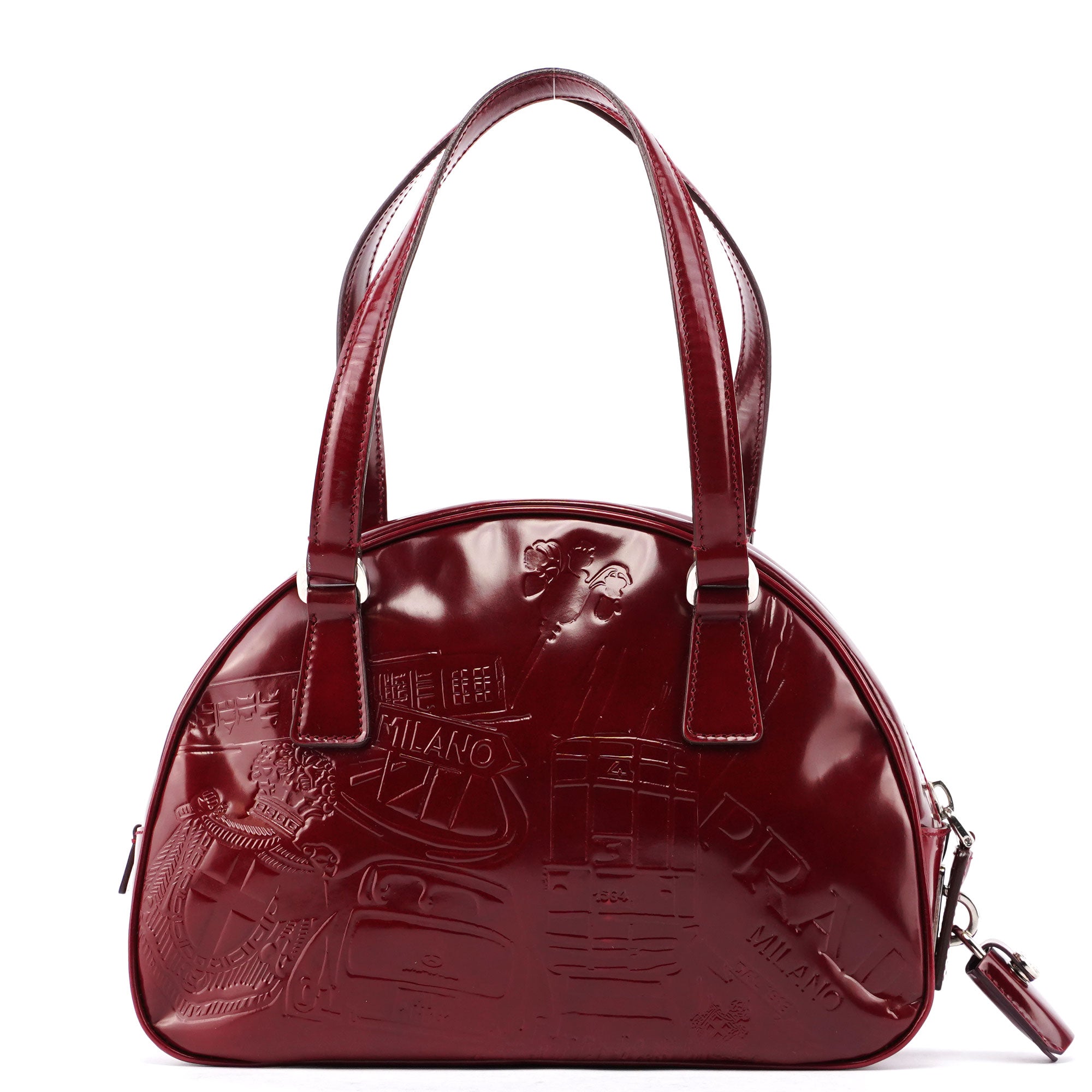 5347. Prada Red Patent Leather Stamped Tote