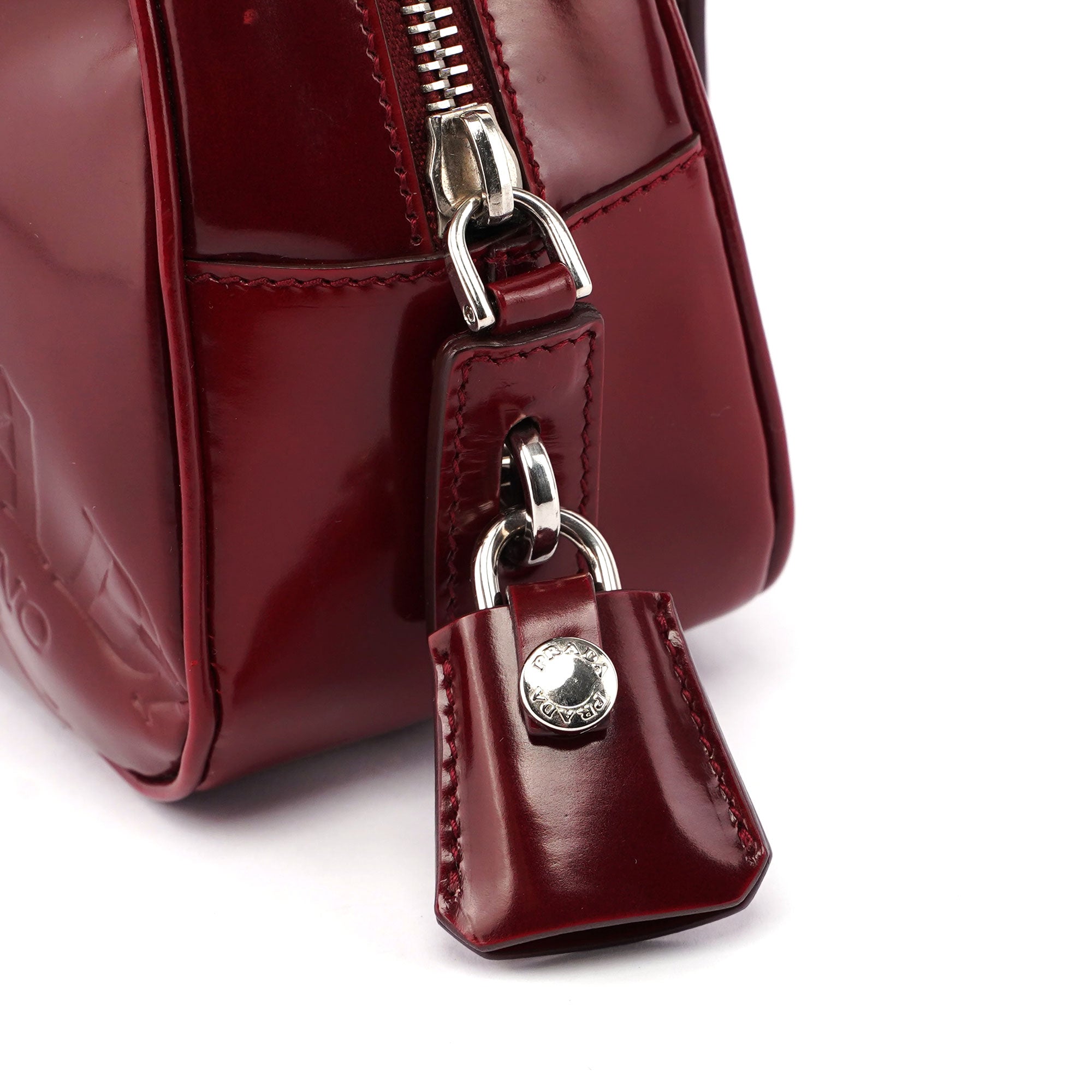5347. Prada Red Patent Leather Stamped Tote