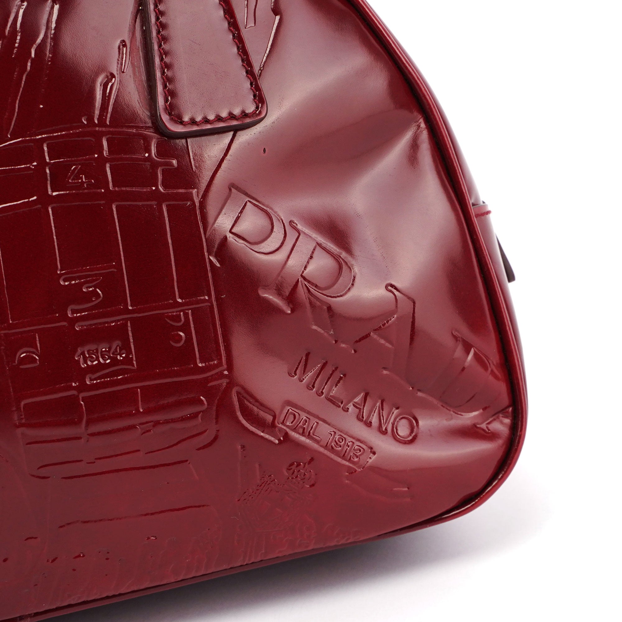 5347. Prada Red Patent Leather Stamped Tote
