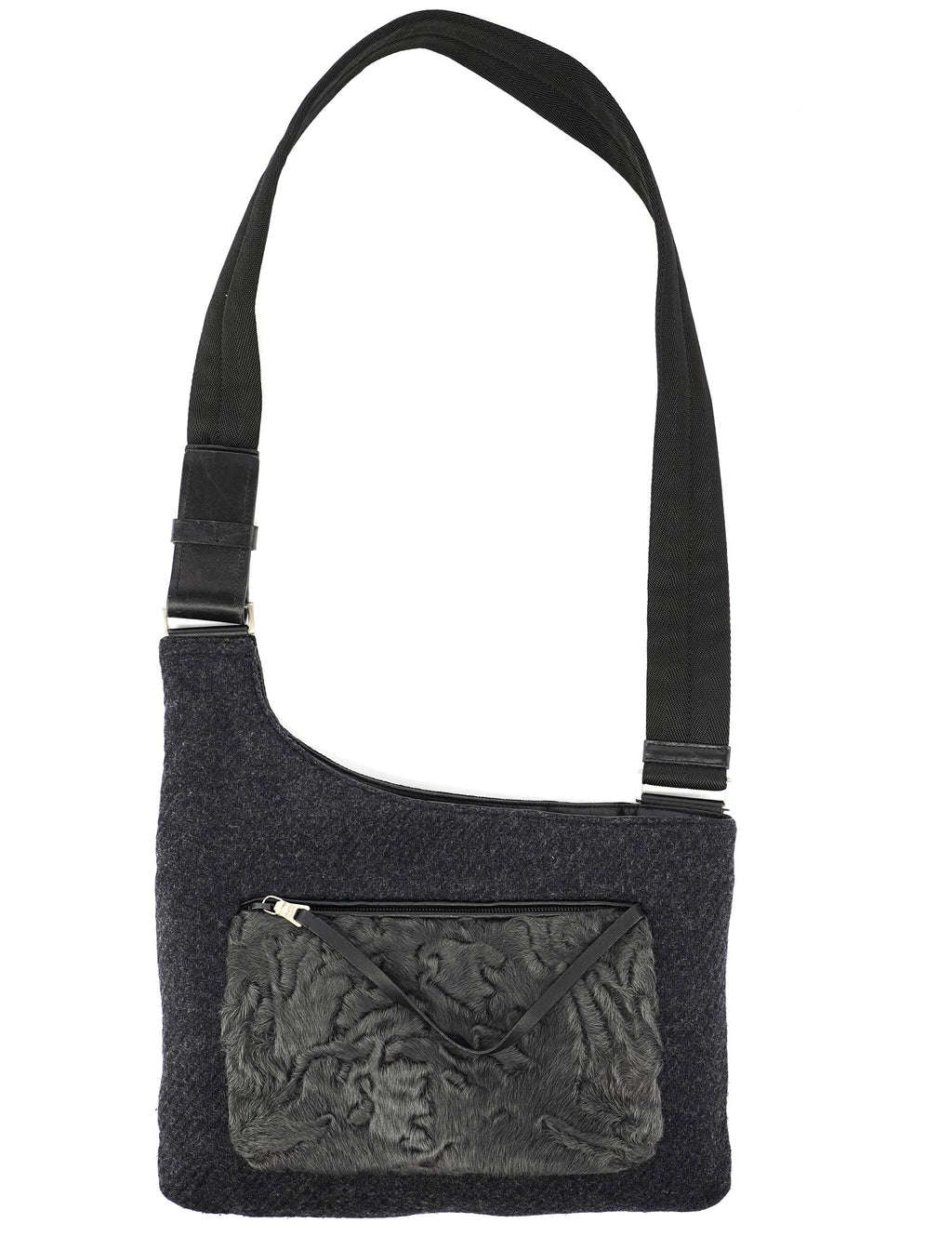 Anthracite Fur Wool Shoulder Bag