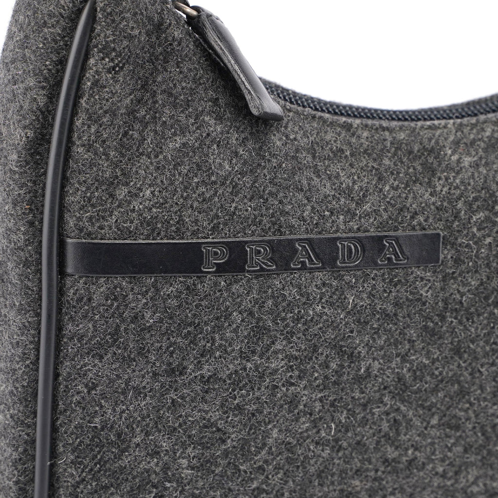 Anthracite Wool Mini Hobo Bag