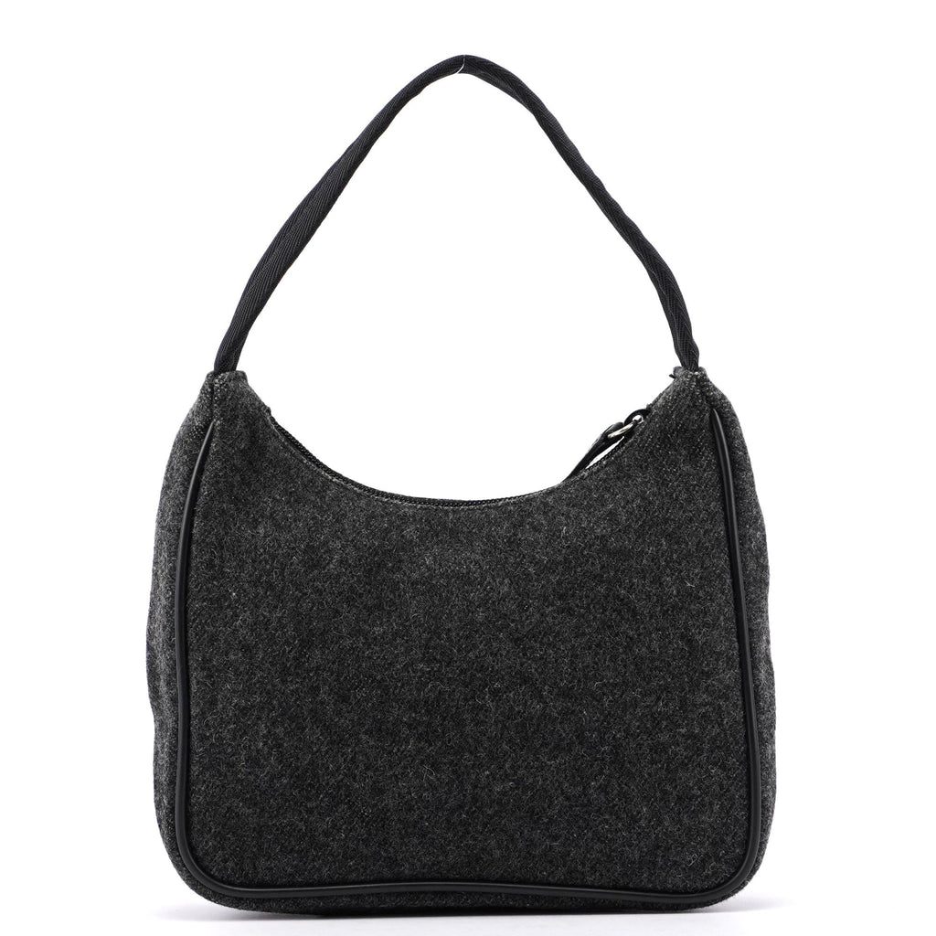 Anthracite Wool Mini Hobo Bag