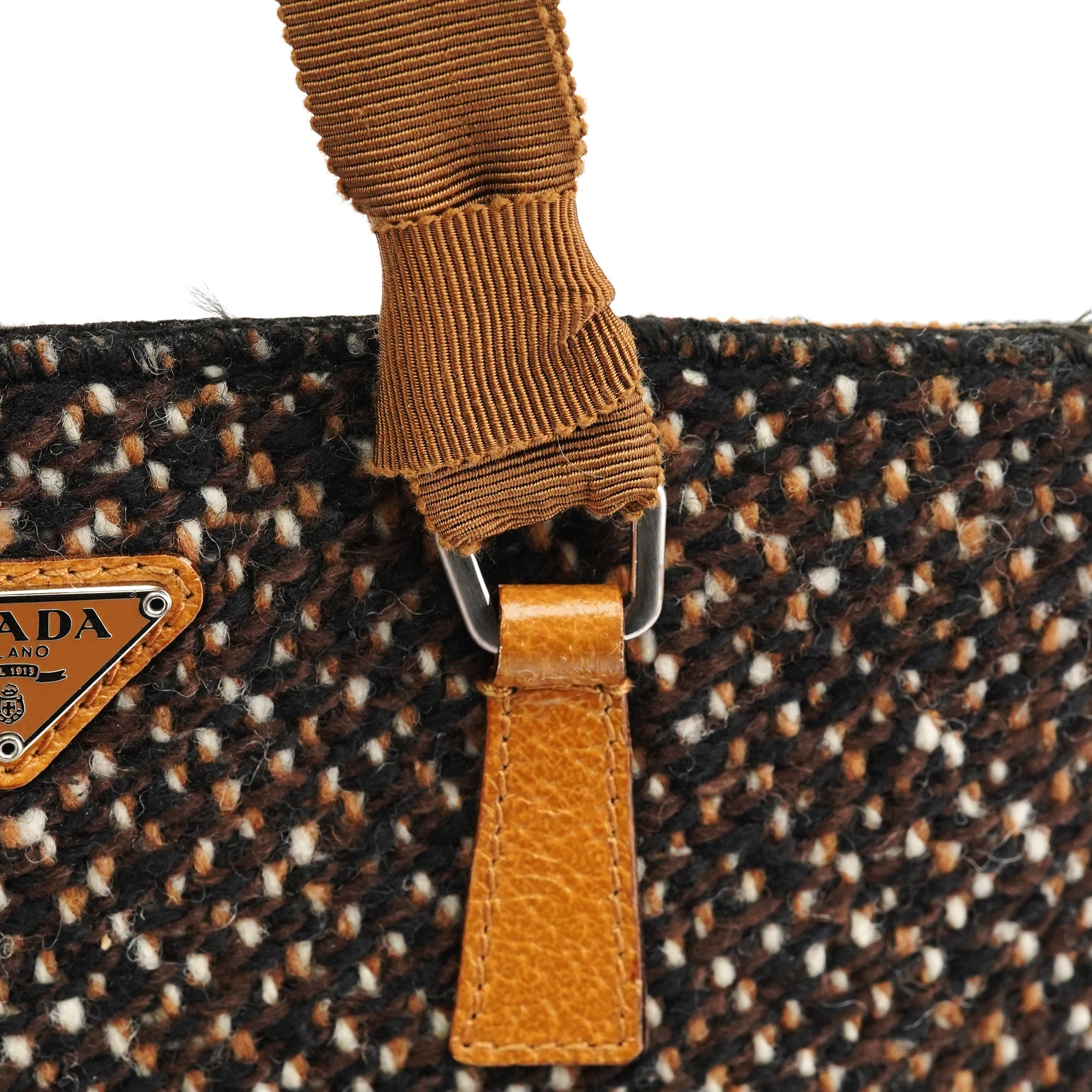 B11266 Brown Tweed Leather Tote Bag
