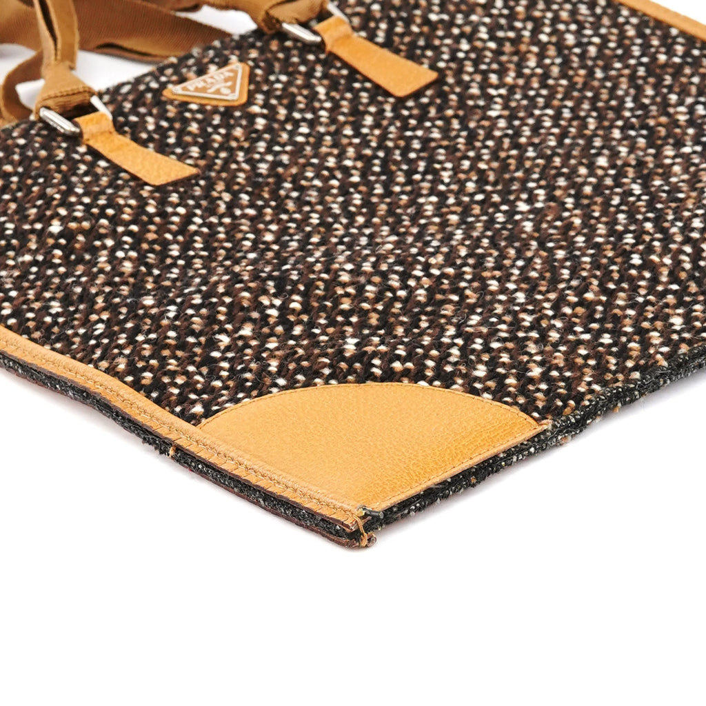 B11266 Brown Tweed Leather Tote Bag