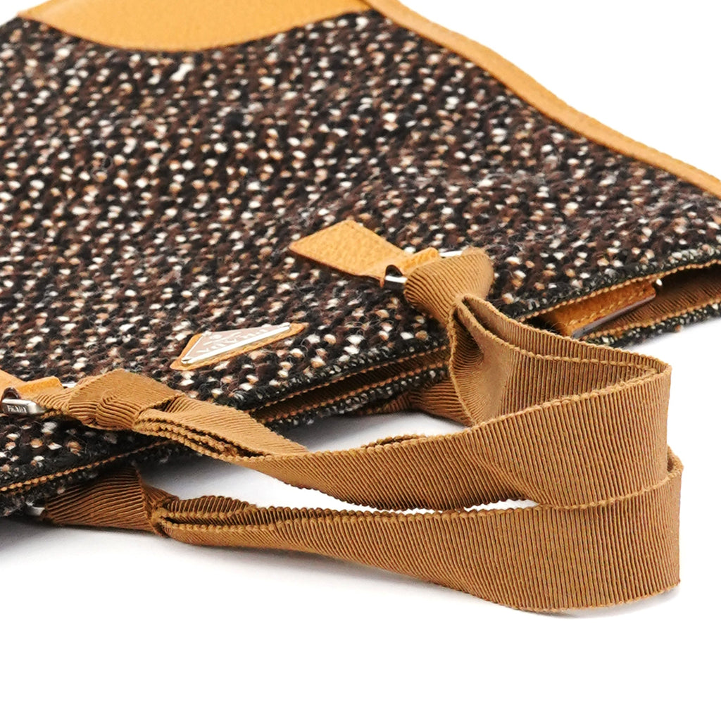 B11266 Brown Tweed Leather Tote Bag