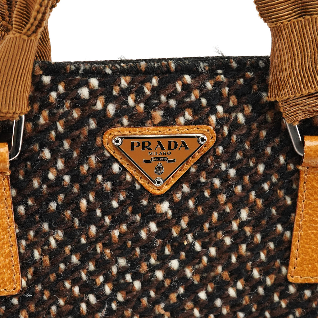 B11266 Brown Tweed Leather Tote Bag