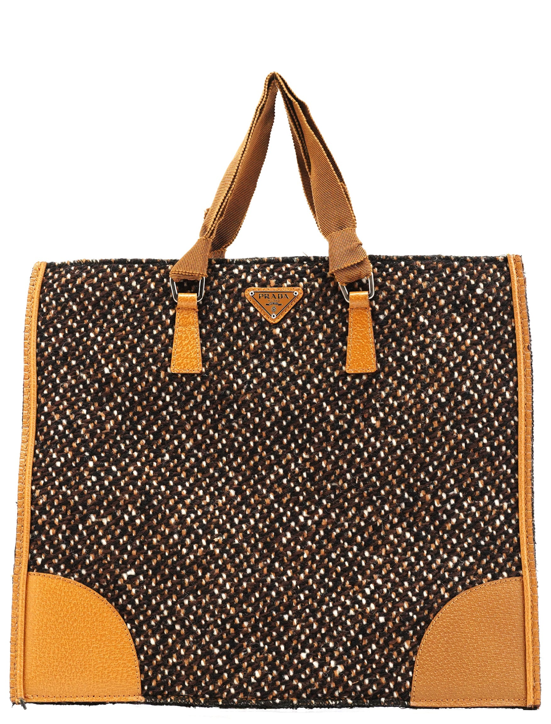 B11266 Brown Tweed Leather Tote Bag