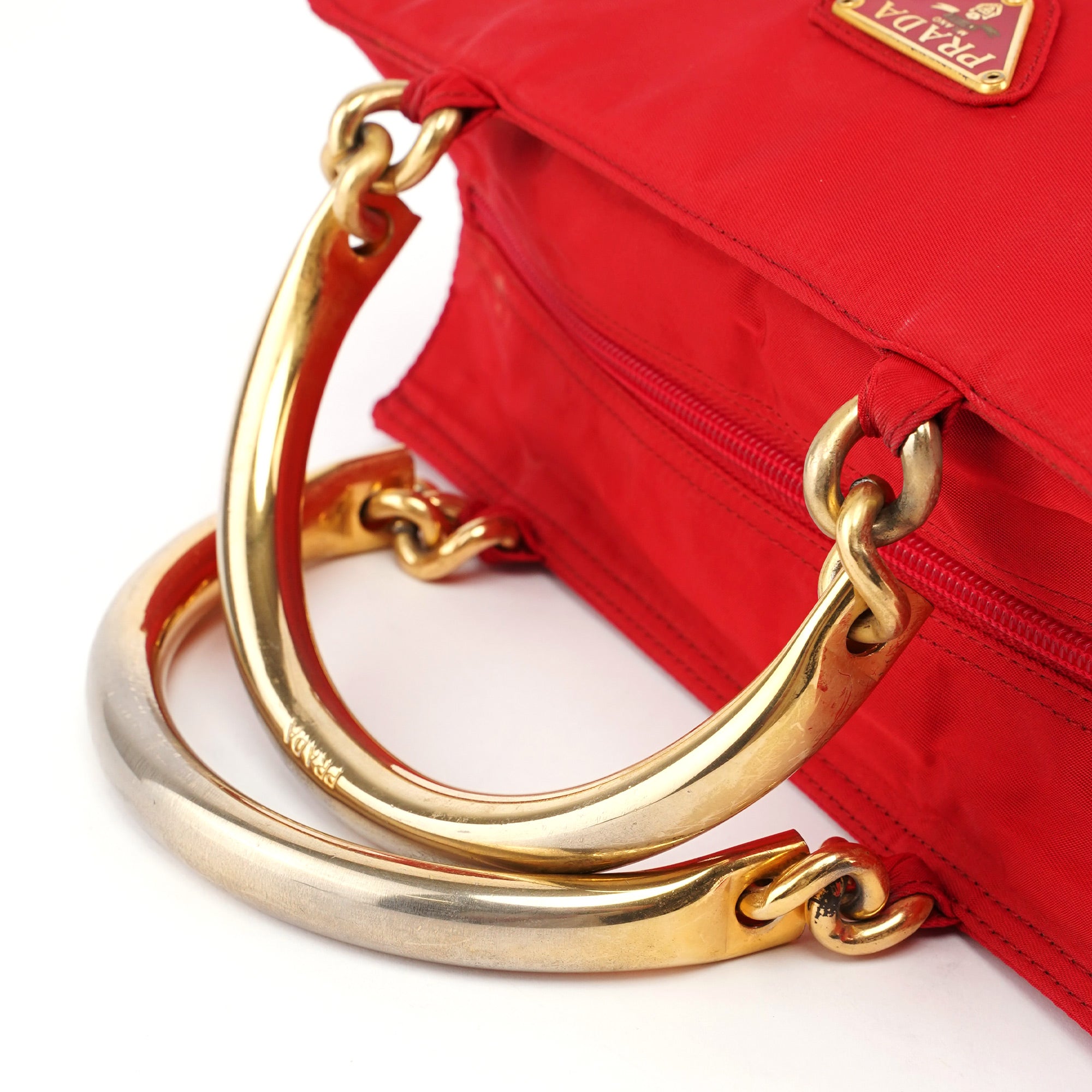 B2513 Red Tessuto Metallo Tote Bag