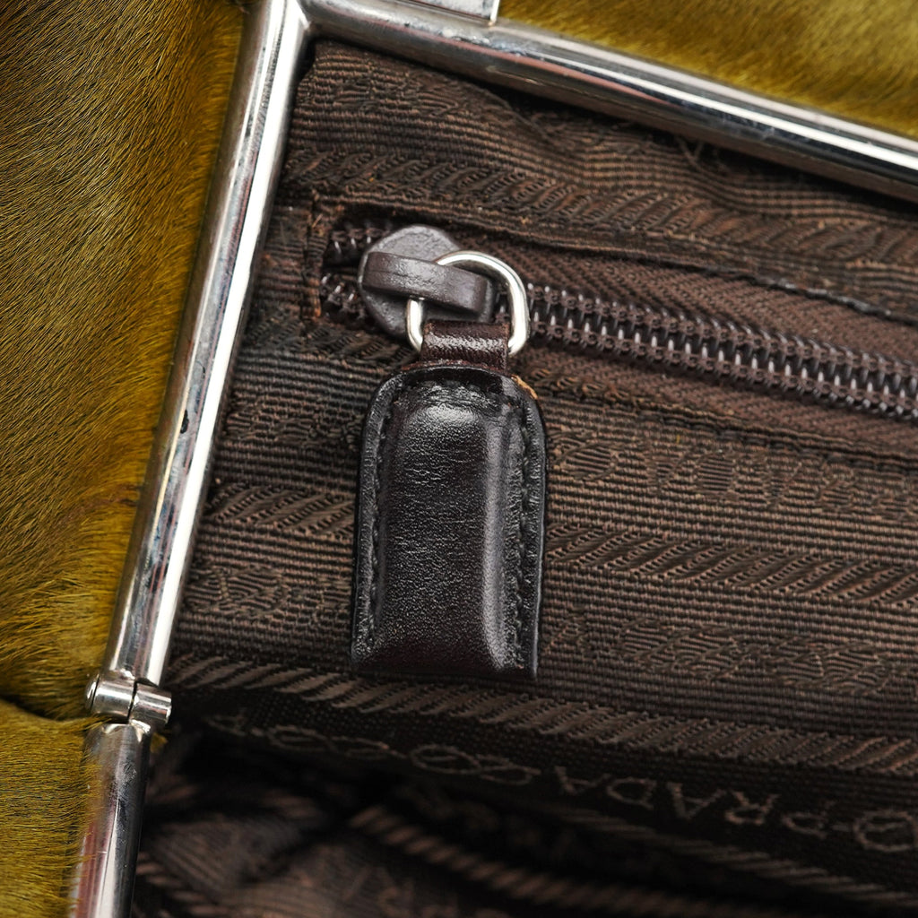 B6278 Green Fur Top Handle Bag