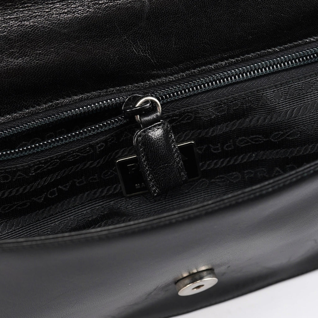 B6378 Black Calfskin Madras Swing Shoulder Bag